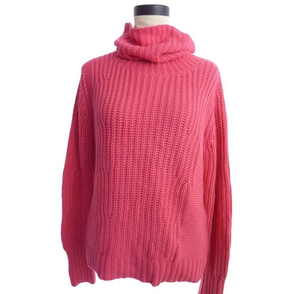 Banana Republic Cowl Neck Cable Knit Pink Sweater Chunky Large - Picture 1 of 7